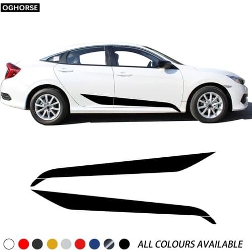 2pcs Racing Sport Door Side Skirt Stripes For Honda CIVIC 2016-2020 Car Styling Body Decor Sticker Vinyl Decal Accessories