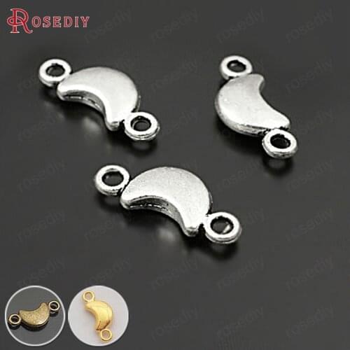 27908)50PCS 15x6MM Antique Style Zinc Alloy Moon Shape Earring Connector Charms Diy Jewelry Findings Accessories Wholesale