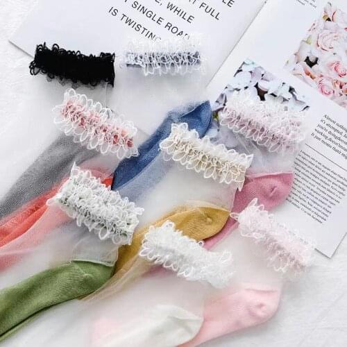 3 Pair Flowers Lace Socks Womens Ankle Non-slip Socks Transparent Crystal Invisible Socks Summer Lace Elastic Sheer Thin Socks