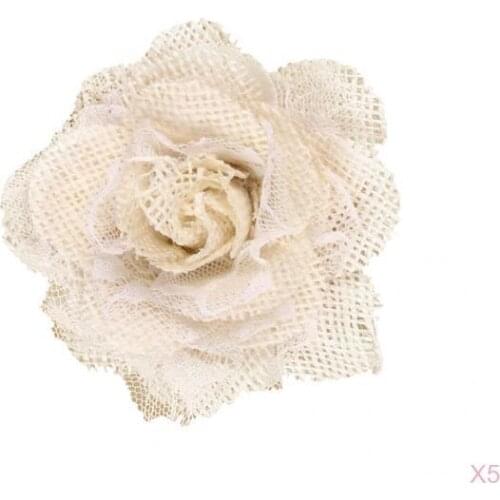 5 Packs Burlap Lace Flower Natural Color Rustic Wedding Paty Decoration and Crafts DIY