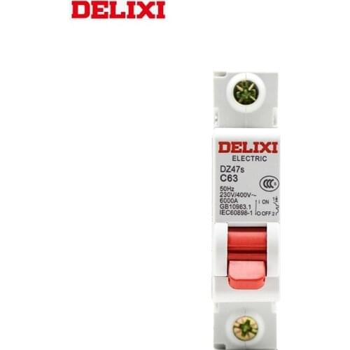 DELIXI Miniature circuit breaker MCB DZ47S 6KA 1P type C 1A 2A 3A 4A 6A 10A 16A 20A 25A 32A 40A 50A 63A