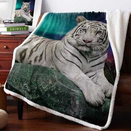 White Tiger Aurora Wildlife Home Lamb Cashmere Thick Bed Blanket Sofa Winter Warm Sherpa Newborn Wraps Kids Bedspread