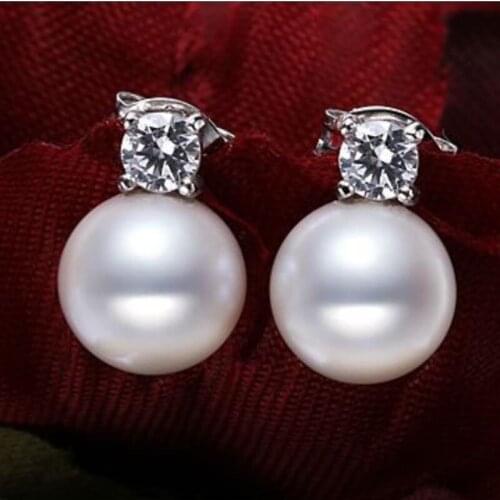 Charming10-11mm natural round south sea white pearl earrings 925s