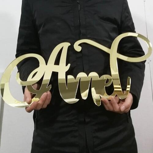 Custom Mirror Rose Gold Baby Name Sign Nursery Wall Decoration Personalized Black Name Sign Rustic Wedding Party Baptism