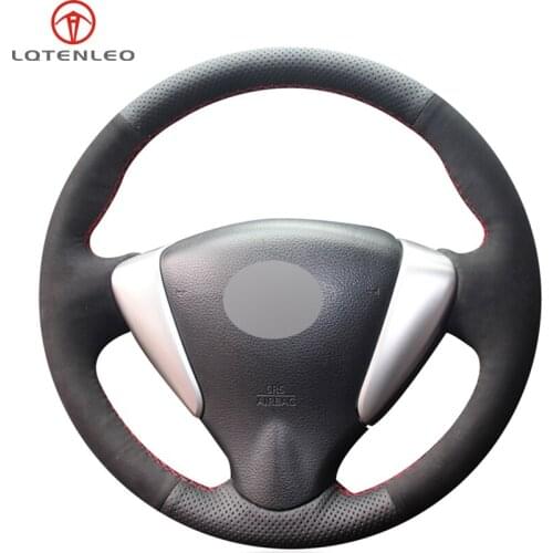 LQTENLEO Black Genuine Leather Suede Car Steering Wheel Cover For Nissan Tiida Sylphy 2011-2015 Versa 2014-2019 NV200 Sentra