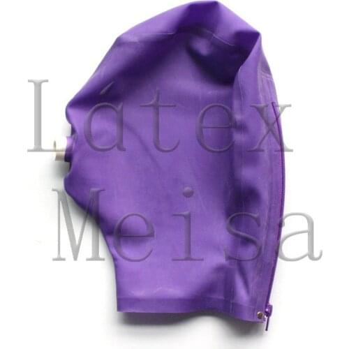 Mouth tube decoration Exotic latex hoods open nostrils in purple color for adults