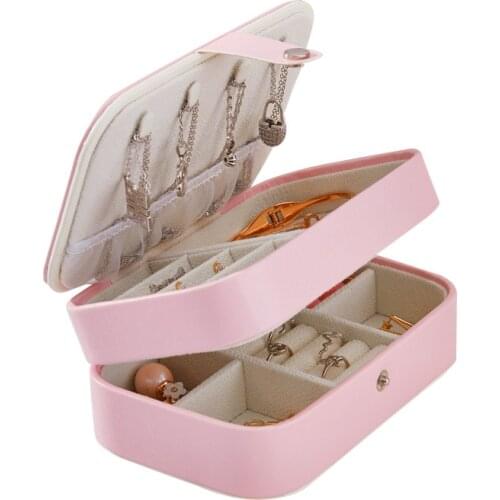 Double Layer Portable Travel Jewelry Box PU Leather Display Organizer Storage Case for Earrings Necklace Rings