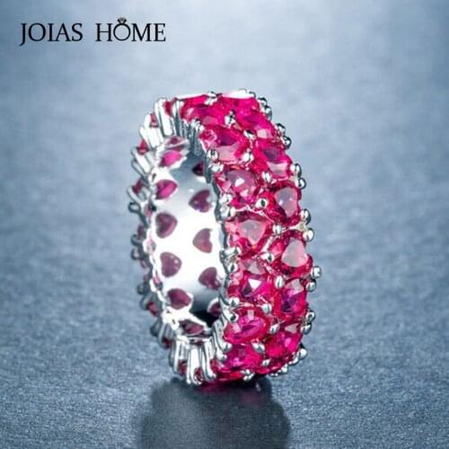 JoiasHome Fashion 925 sterling silver ring Korean red gem with heart shape ring ladies Classicparty gift wholesale