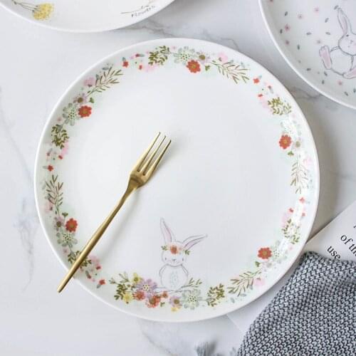 Kitchen accessories 8 inch original ins cute snack plate cake plate ceramic creative afternoon tea cake plate bone china plate