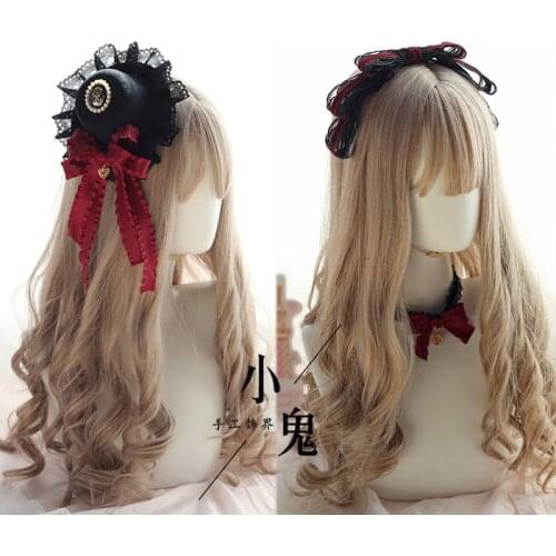 Lolita KC headwear Gothic Lolita lace black top hat bow headdress dark red black brooch hair accessories hairpin women