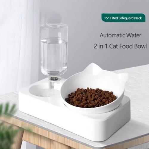 Pet Bowl Automatic Feeder Dog Cat Food Bowl with Water Dispenser Vertical Bowl Neck Protector Feeding Artifact Comedero Gato