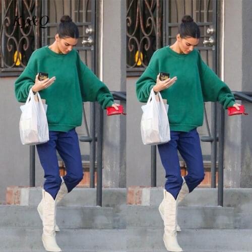 2021 Supermodel Same Green Loose Leisure Female Long Sleeve Tops Boyfriend Style Versatile Round Neck Pullover Women Clothing