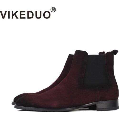 Vikeduo Mens Handmade Chelsea Boots 2019 Winter Suede Boot Male Vintage Retro Shoes Solid Ankle Square Toe Shoe Sapato Masculina