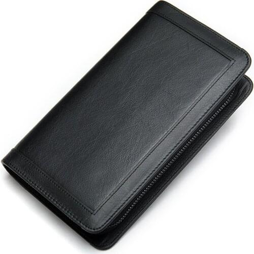 Men Wallets With Coin Pocket Long Leather Coin Purse For Men Business Male Wallet Double Zipper Vintage Large Wallet Purse