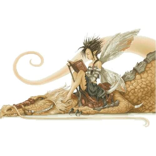14/22/25ct Beautiful Counted Cross Stitch Kit Dragon Chaser Fairy Goddess with book