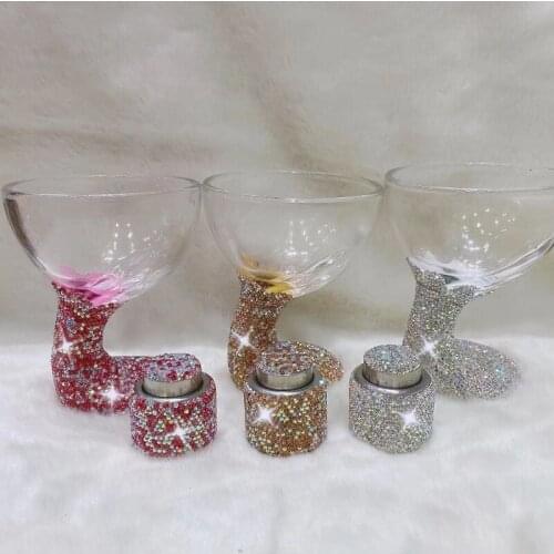 Champagne Glass Stopper Sets Diamond Shiny Crystal Cup Wedding Bar Cocktail Wine Party Drinkware Mugs Birthday Gift