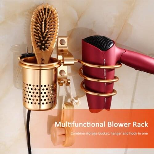 Wall-mounted Hair Dryer Rack With Cup Hairdressing Blower Bracket Hair Blow Dryer Holder Aluminum Shelf Bathroom Accessories