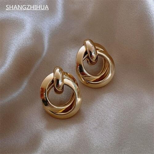 2021 New Retro Metal Laminated Earring For Woman Fashion Korean Jewelry Christmas Party Girls Exaggerated Unusual Earrings