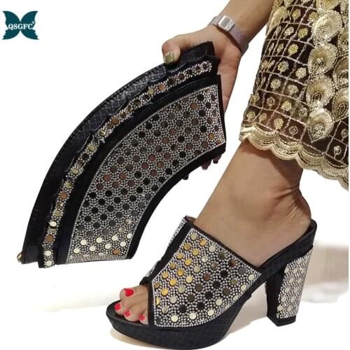 2020 New Arrival Black Color African Women Matching Italian Shoes and Bag Set for Party Italian Ladies Shoes and Bag Set