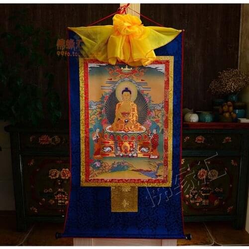 Wholesale Buddhist supplies-- 2021 TOP Buddhism Home Decor ART silk the Buddha Shakyamuni Thang-ga Thangka Buddha painting