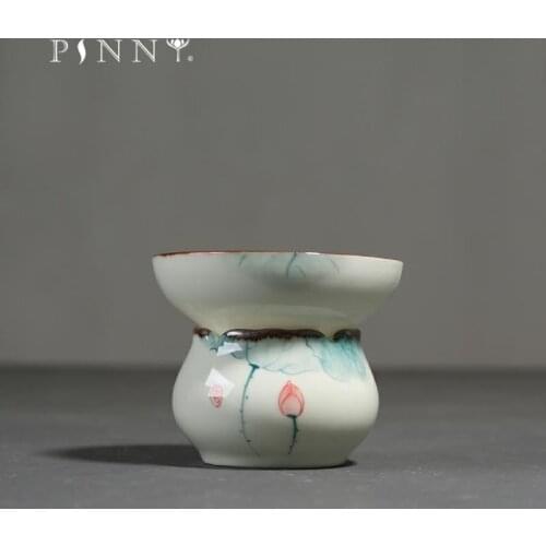 PINNY Hand Painted Lotus Porcelain Tea Strainers Chinese Tea Leaf Spice Filter Chinese Kung Fu Tea Accessories