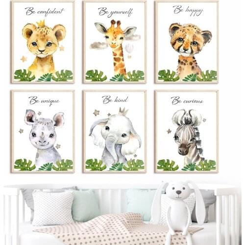 Elephant Lion Rhino Zebra Giraffe Stars Nordic Posters And Prints Nursery Wall Art Canvas Painting Wall Pictures Kids Room Decor