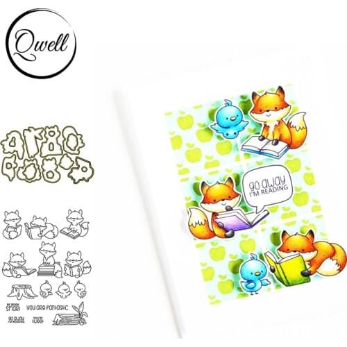 QWELL Diligent Fox Hen Book Pamphlet Stump Cutting Dies match Clear Stamps for DIY Scrapbooking Craft Paper Cards 2021 New