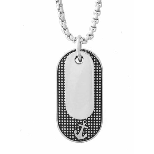 Runda Fashion Round Box Necklace Chain Stainless Steel Black Line Anchor Tag Pendants Jewelry