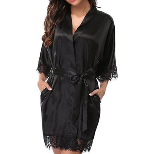 Sexy Bridesmaid Short Satin Bride Robe Lace Kimono Women Wedding Sleepwear Summer Female Bathrobe Lingerie Clothes Home Femme