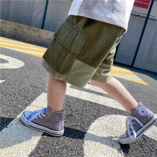 Toddler Boy Shorts Summer New Kids Fashion Splicing Short Pants Korean Loose Pocket Cargo Shorts For Boy Baby Summer Pants 2-9 Y
