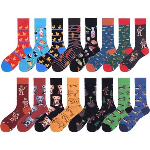 Combed Cotton Big Size Happy Funny Socks Cotton Wedding Creative Design Crew Socks Man Chaussette Homme Divertido
