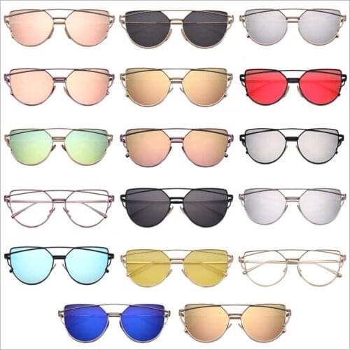 Fashion Cat Eye Sunglasses Women Brand Fashion Rose Gold Mirror Sun Glasses Unique Flat Ladies Sunglasses Oculos UV400