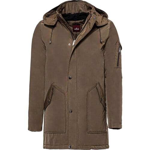 Light Brown Pocket Hooded Mens Coat