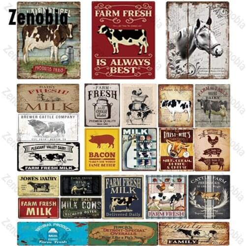 Farm Fresh Vintage Tin Sign Metal Sign Plaque Vintage Metal Posters for Farmhouse Wall Decor Cow Pig Retro Metal Signs(20X30Cm)