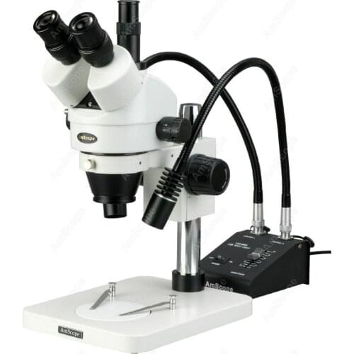 Trinocular Stereo Microscope--AmScope Supplies3.5X-90X Trinocular Inspection Zoom Stereo Microscope with Gooseneck LED Lights