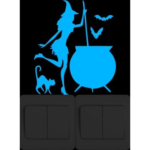 Halloween Party Decoration Luminous Stickers Witch Cat Bat Glow in the Dark Switch Sticker Kids Rooms Home DIY Decor Wall Decal