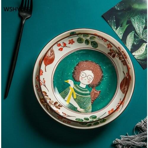 Japanese-style ceramic tableware creative network celebrity pasta cute plate home deep dish European style steak western plate