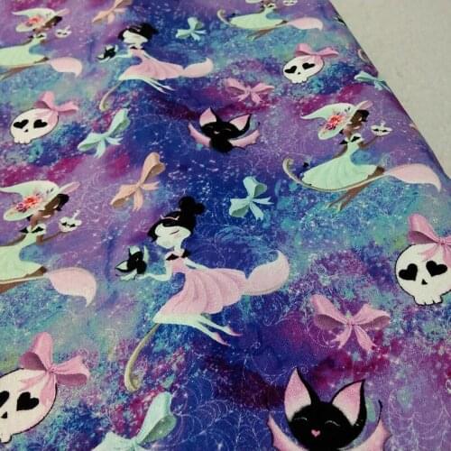 Viaphil 100% Cotton Fabric Brand Bowknot Skull Girl Flying Bat Printed Sewing Cloth Dress Clothing Textile Tissue