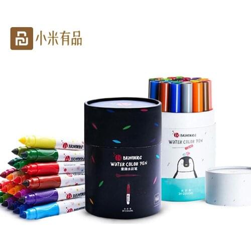 Youpin Bravokids 24 Colors Washable Watercolor Pen Rhyme Color Watercolor Bright Color Long And Durable Childrens Drawing DIY