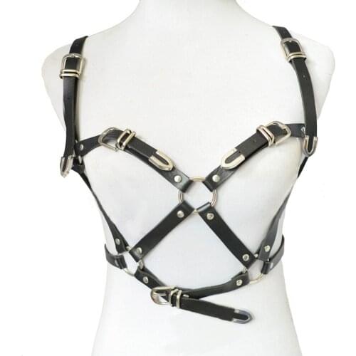 Gothic Punk Women Sexy Body Chain PU Leather Choker Harness Bra Bondage Straps Top Lingerie Waist Belt Suspenders Body Jewelry