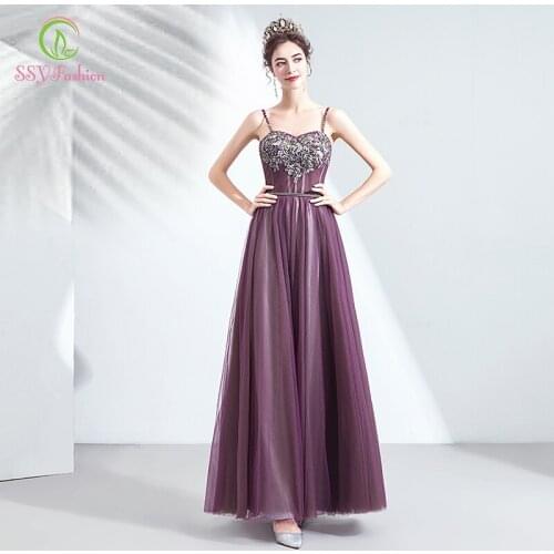 SSYFashion New Purple Evening Dress Banquet Elegant Floor-length Sequins Beading Long Formal Gown Special Occasion Dresses