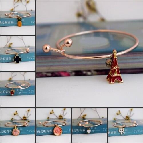1PC Bracelet Small Fresh Fruit Series Star Jewelry With Bell Rose Gold Open For Girls