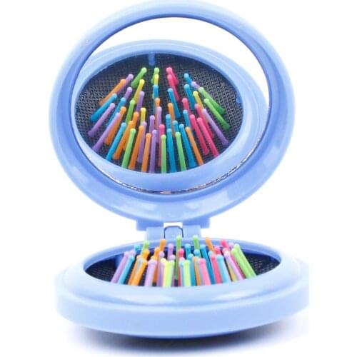 1 Pcs New Girls Portable Mini Folding Comb Airbag Massage Round Travel Hair brush With Mirror Cute Round Hair comb