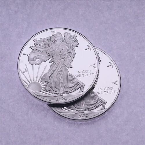 1 oz 2020 Sunshine Walking Liberty American Eagle Silver Coin Silvering Brass Core Not Magnetic Collection Crafts