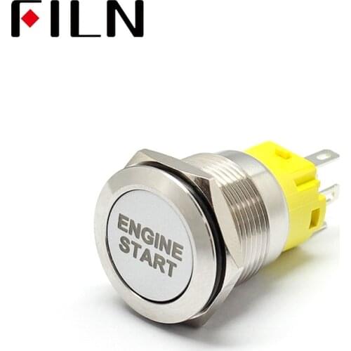 19mm 12v 24v LED Momentary Latching Stainless Steel anti vandal waterproof metal Push Button Switch with engine start symbol