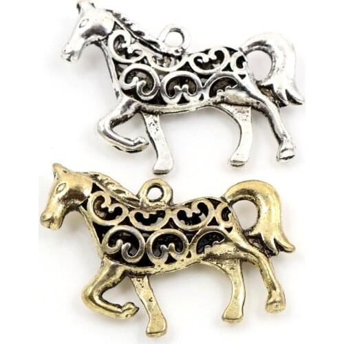 36x27mm 4pcs Antique Silver Plated and Bronze Plated Horse Handmade Charms Pendant:DIY for bracelet necklace