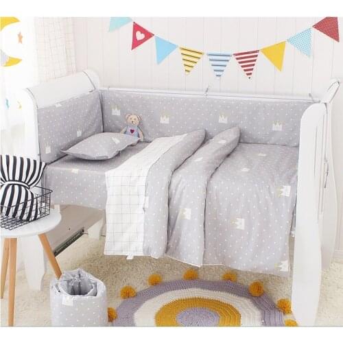 5pcs/set Multi Colors Baby Crib Bedding Set Boys Girls Baby Bed Cotton Linens Kit Include Cot Protect Bumpers Bed Sheet