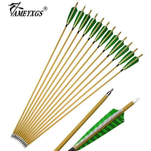 6/12/24Pcs 30inch Archery 500 Spine Pure Carbon Arrows Detachable Arrowheads 6.2mm ID With 5inch Feather Vane For Hunting Shoot