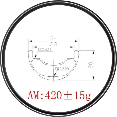 29er MTB AM 34mm x 20mm tubeless clincher carbon rim inner wide 28mm UD 3K 12K matte glossy 29in wheel 24H 28H 32H mountain bike