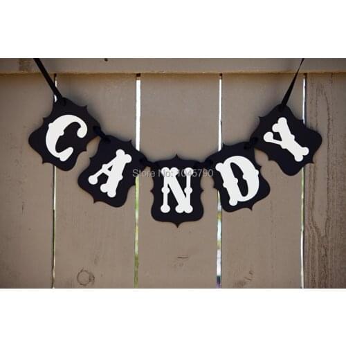 Free Shipping 1 X Black Handmade CANDY Banner Wedding Photo Props Birthday Party Photography Garland Decoration